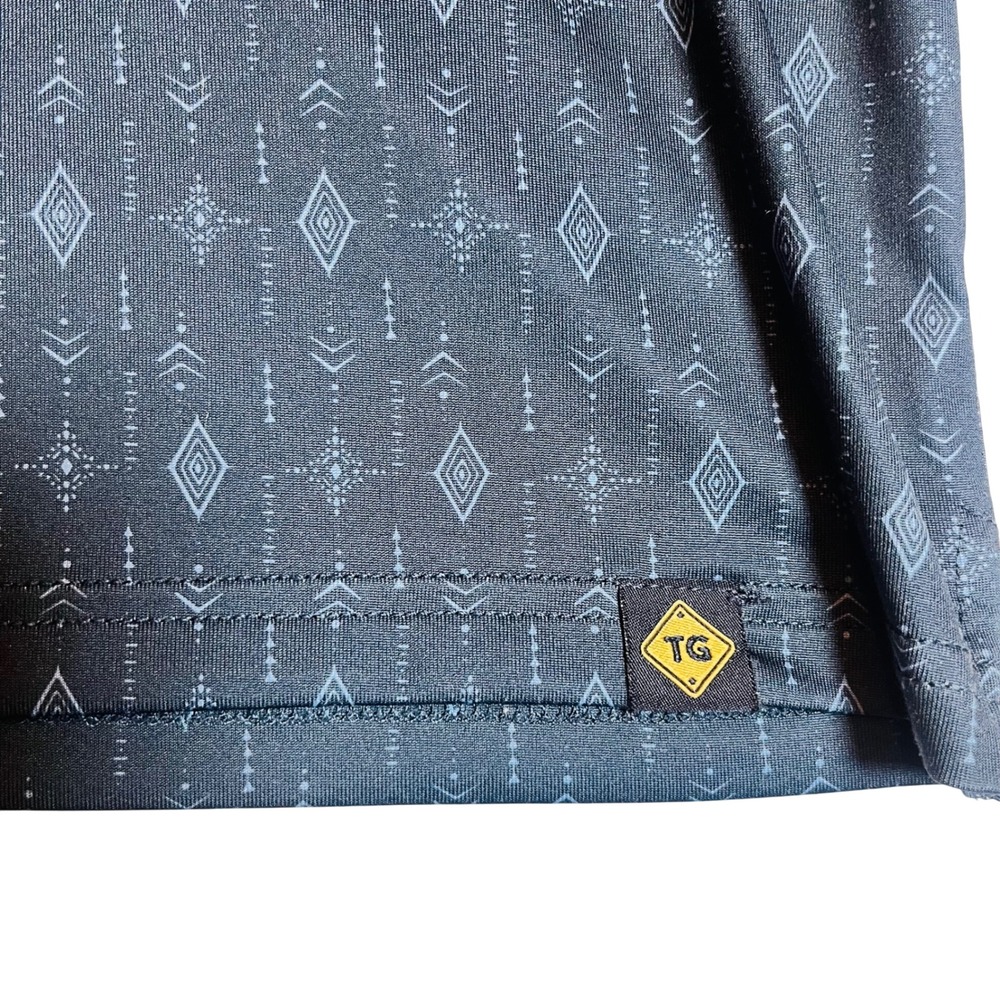 Threadgrit Mens XL Polo Shirt Short Sleeve Geometric Diamond Blue Grey Snap Top - Picture 2 of 10